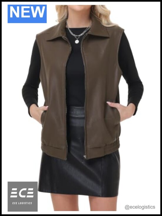 Jackets & Blazers - Faux Leather Zip Up Vest Sleeveless Layering Tops